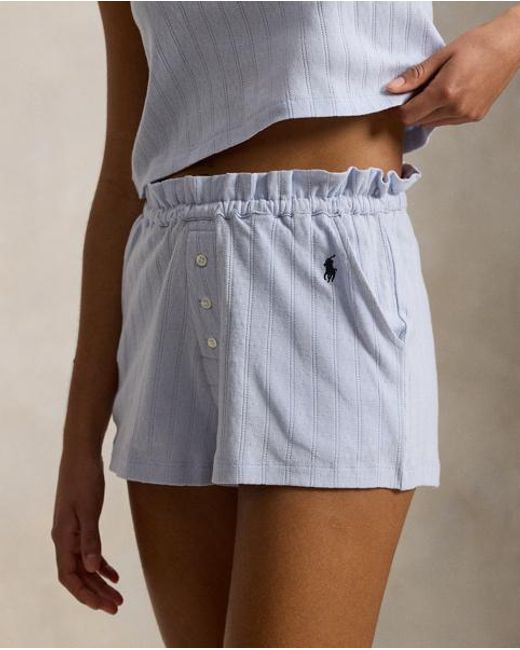 Polo Ralph Lauren Blue Pointelle Cotton Top & Short Sleep Set