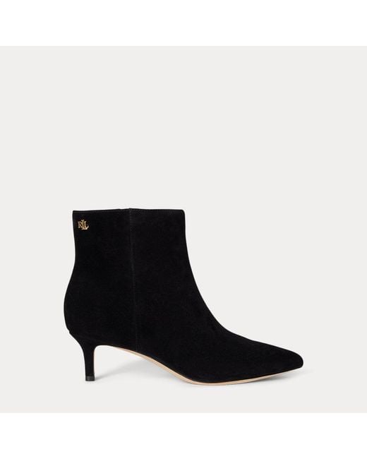 Ralph Lauren Black Mckay Suede Bootie Heel