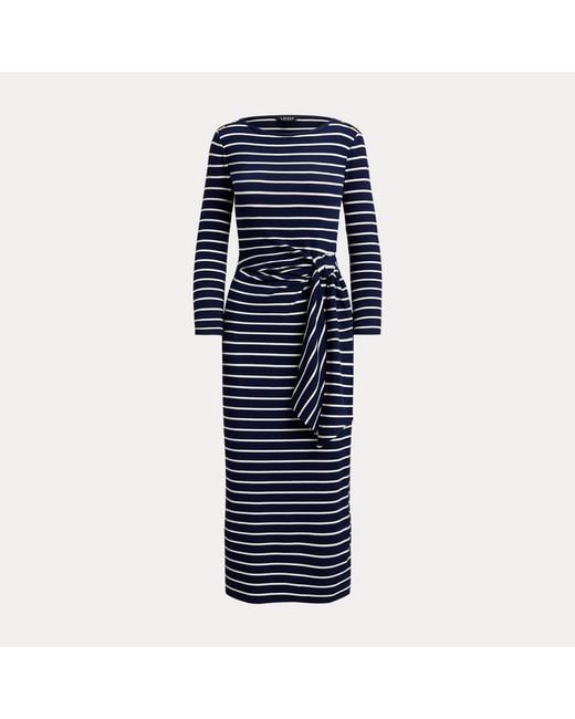 Ralph Lauren Blue Striped Tie-Front Cotton-Blend Dress