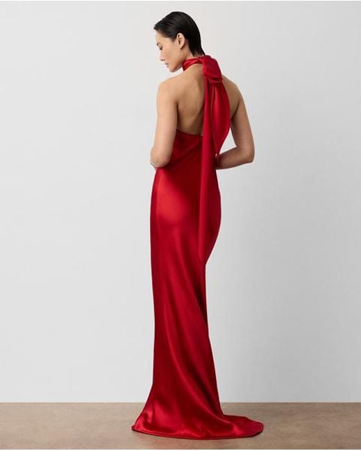 Ralph Lauren Red Chilton Stretch Satin Evening Dress