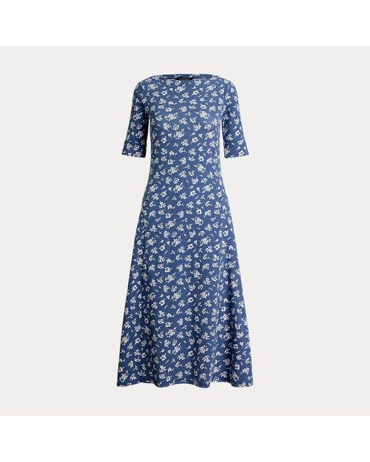 Vestido Midi De Algodón Elástico Floral Ralph Lauren de color Blue