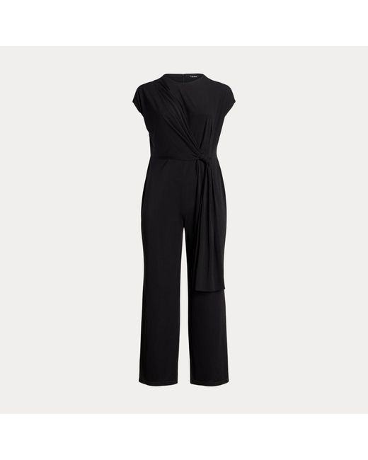 Lauren by Ralph Lauren Plus Size - Jersey Jumpsuit Met Strik En Wijde Pijp in het Black