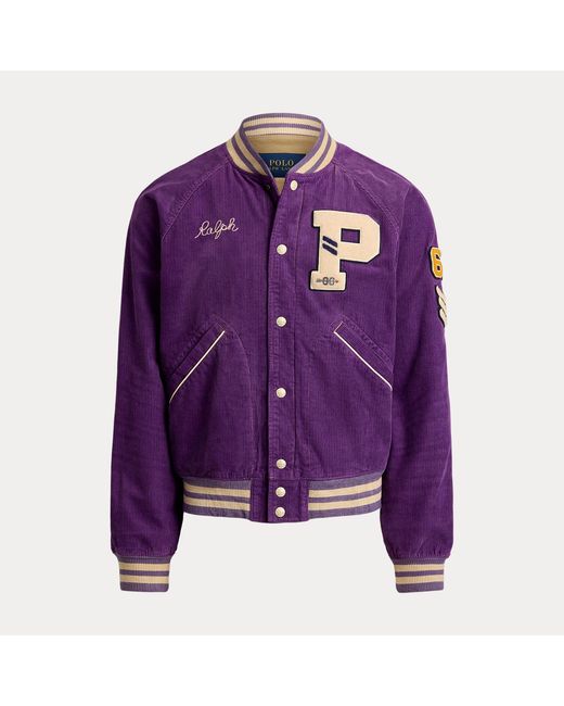 Polo Ralph Lauren Purple Corduroy Letterman Jacket for men