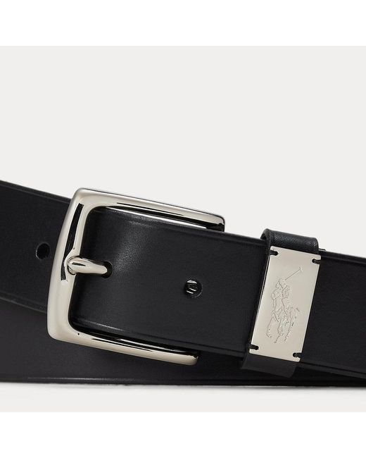 Cinturón de piel con placa con caballo Polo Ralph Lauren de hombre de color Black