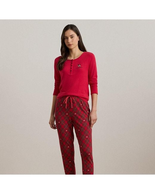 Ralph Lauren Red Terrier Plaid Jersey Jogger Pyjama Set