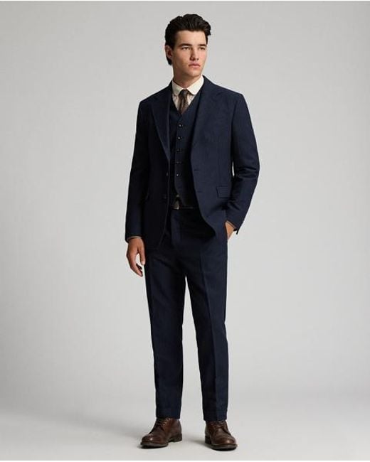 RRL Blue Pinstripe Twill Suit Jacket for men