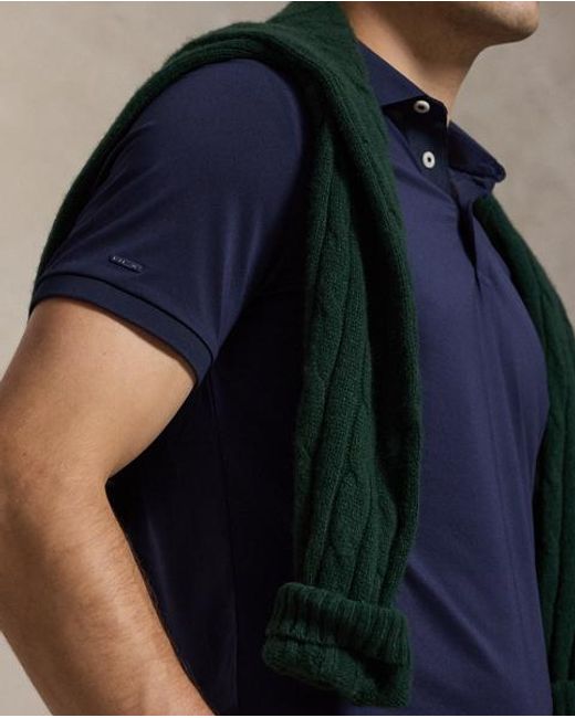 Ralph Lauren Blue Tailored Fit Performance Polo Shirt for men