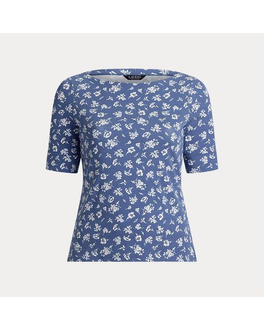 Taglie Plus - Maglietta a fiori con scollo a barchetta di Ralph Lauren in Blue