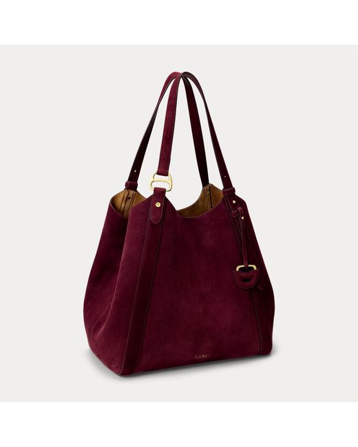 Ralph Lauren Red Sheep-Suede Large Tasha Tote Bag