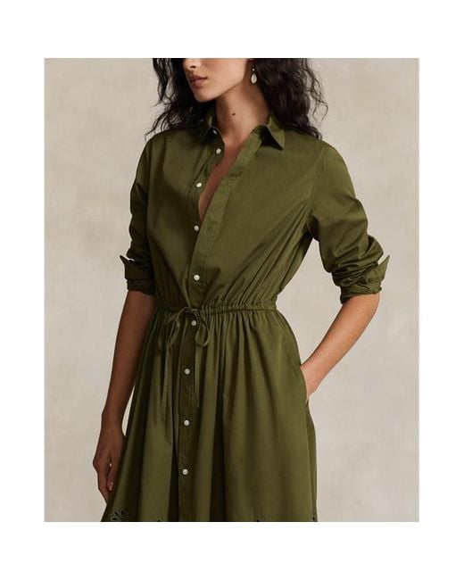 Vestido de algodón con bordado perforado Polo Ralph Lauren de color Green