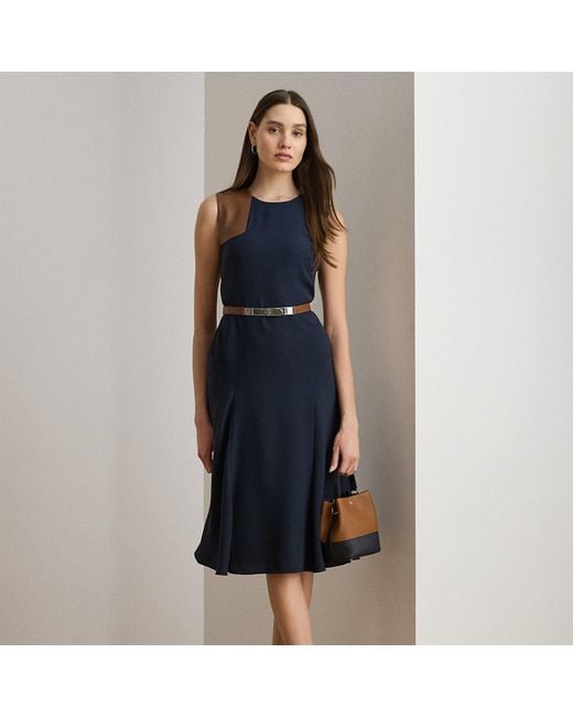 Ralph Lauren Blue Ralph Lauren Faux-Leather-Trim Georgette Dress