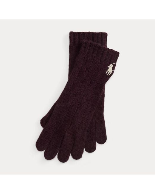 Polo Ralph Lauren Purple Cable-Knit Wool-Cashmere Gloves
