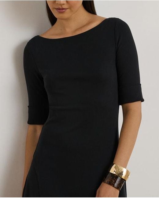 Ralph Lauren Black Stretch Cotton Midi Dress
