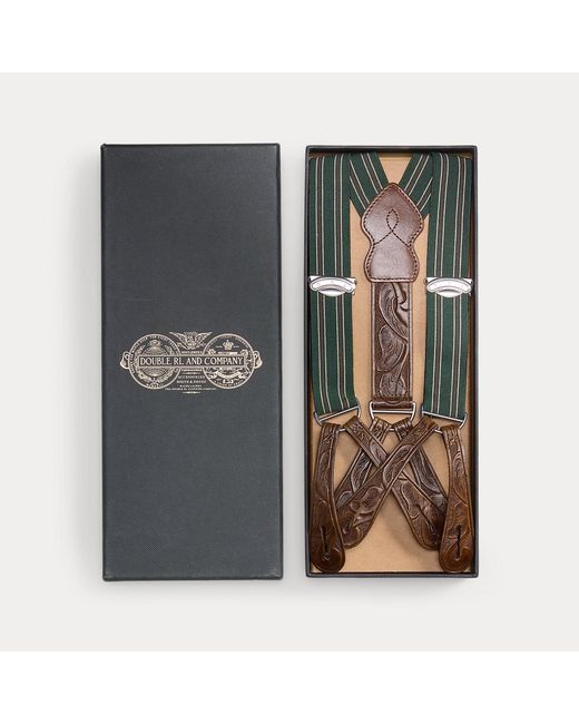 RRL Gray Hand-Tooled Leather Braces for men