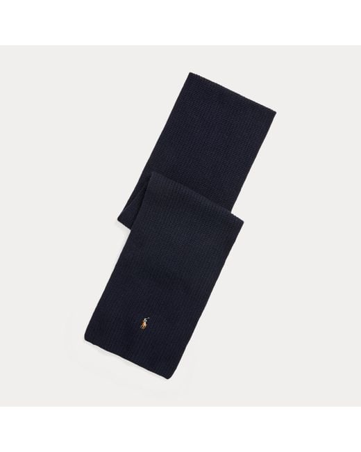 Polo Ralph Lauren Blue Rib-Knit Wool-Blend Scarf for men