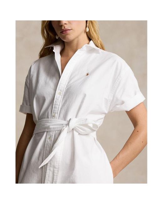 Polo Ralph Lauren White Belted Short-sleeve Oxford Shirtdress