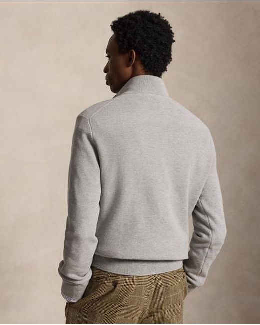 Polo Ralph Lauren Gray Mesh-Knit Cotton Quarter-Zip Jumper for men