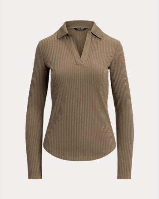 Ralph Lauren Black Langärmliges, Geripptes Polo-Oberteil