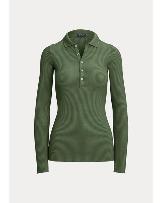 Polo Ralph Lauren Green Rib-knit Long-sleeve Polo Shirt