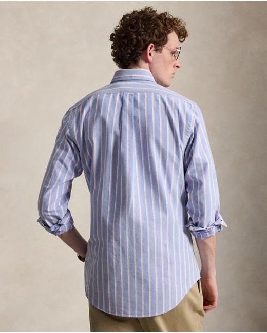 Polo Ralph Lauren Blue Custom Fit Striped Oxford Shirt for men