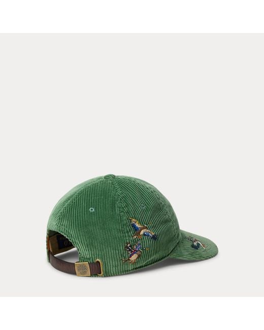 Polo Ralph Lauren Green Duck-Embroidered Corduroy Ball Cap for men