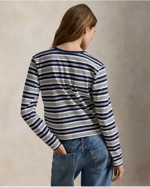 Polo Ralph Lauren Blue Logo Striped Jersey Long-Sleeve Tee