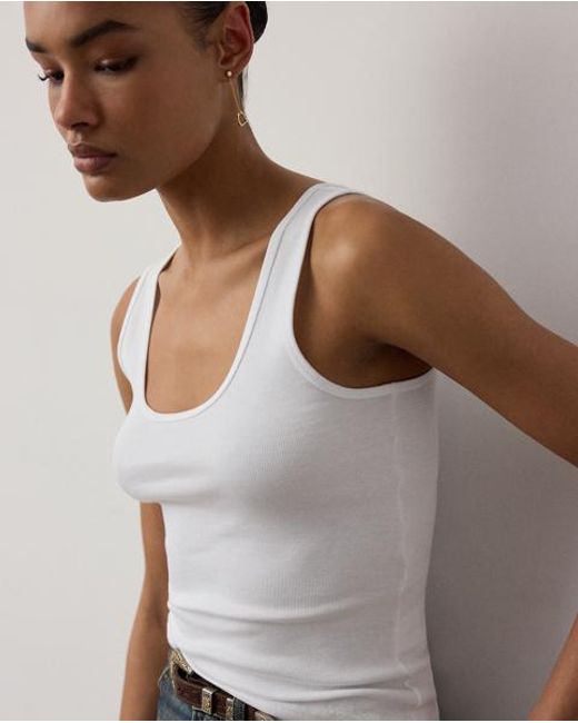 Ralph Lauren White Ellis Rib-Knit Cotton-Blend Tank Top