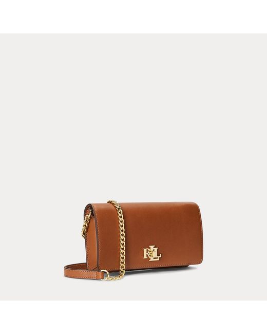 Ralph Lauren Brown Leather Crossbody Turn-lock Tech Case