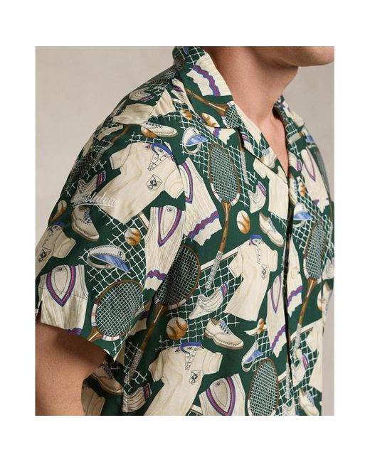 Ralph Lauren Wimbledon Classic Fit Print Camp Shirt in Green for