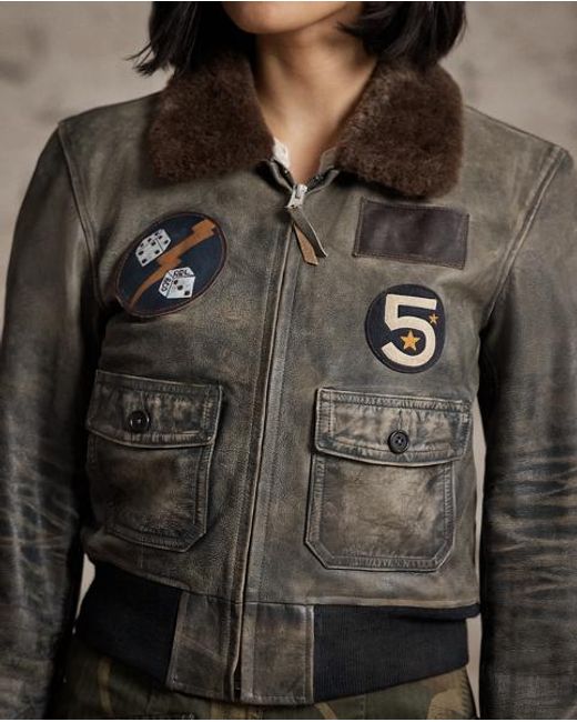 RRL Metallic Shearling-Collar Leather Flight Jacket