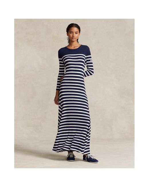 Polo Ralph Lauren Blue Gestreiftes Kleid aus Waffelpiqué