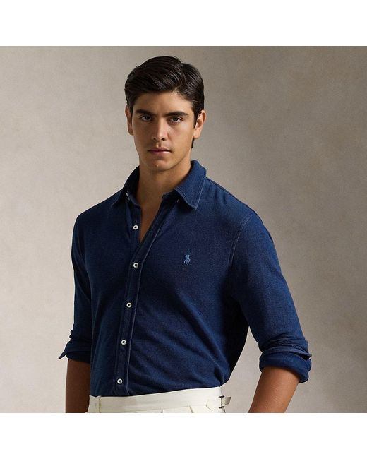 Polo Ralph Lauren Indigo dyed Mesh Knit Shirt in Blue for Men Lyst UK