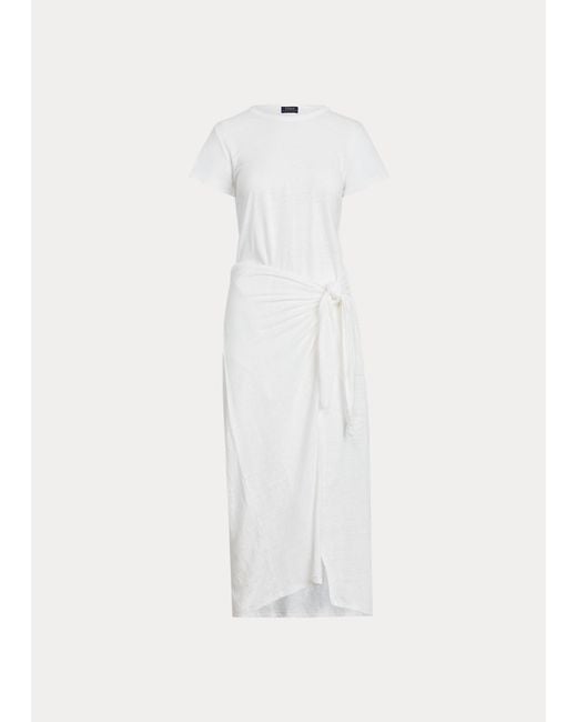 Robe t-shirt portefeuille en lin Polo Ralph Lauren en coloris White