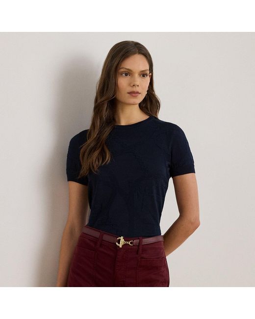 Ralph Lauren Blue Belting-Motif Short-Sleeve Jumper