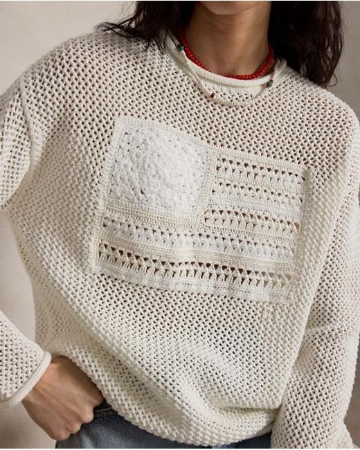 Polo Ralph Lauren Gray Tonal Flag Pointelle Jumper