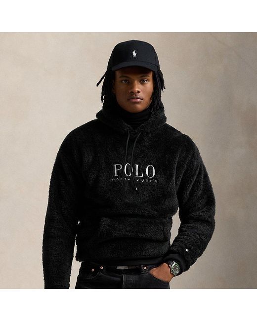 Polo Ralph Lauren Logo Pile Fleece Hoodie in Black for Men | Lyst