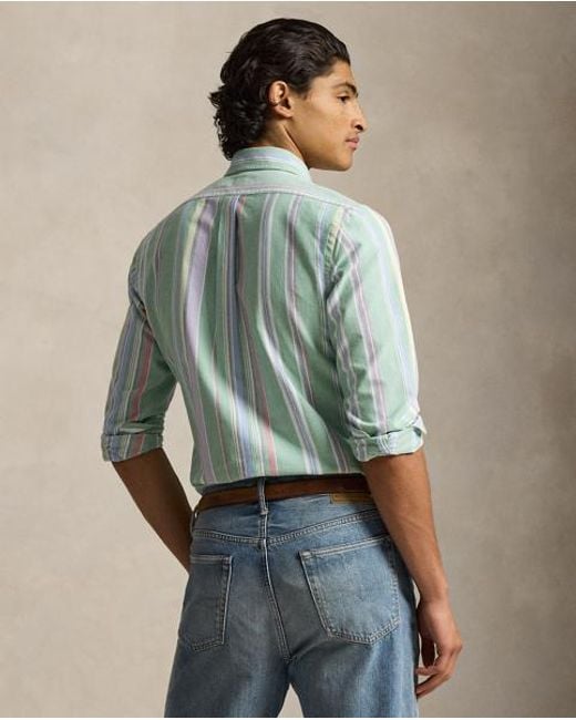 Polo Ralph Lauren Custom Fit Striped Oxford Shirt in Blue for Men | Lyst UK