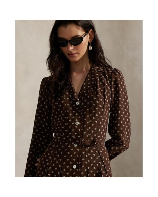Abito mini in seta stampata di Ralph Lauren in Black