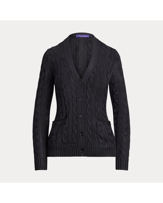 Ralph Lauren Black Cable-Knit Silk Cardigan Sweater