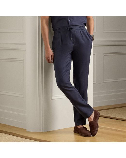 Ralph Lauren Blue Hand-Tailored Silk-Linen Trouser for men