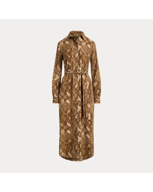 Ralph Lauren Brown Georgette-Hemdkleid Mit Pythonmuster