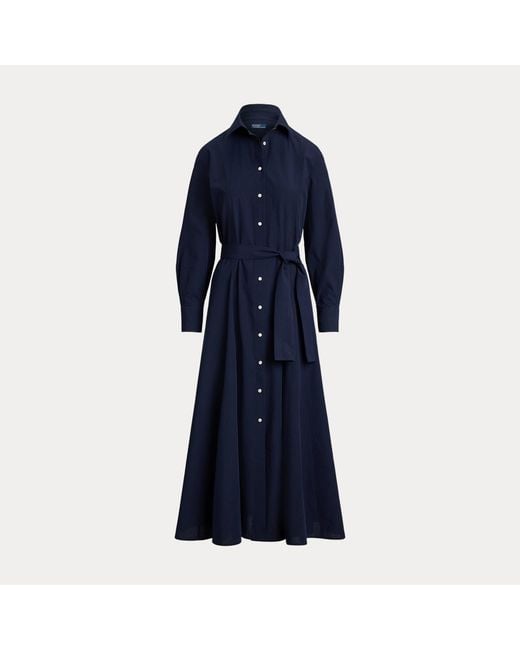Polo Ralph Lauren Blue Cotton Canvas Tie-Waist Shirt Dress