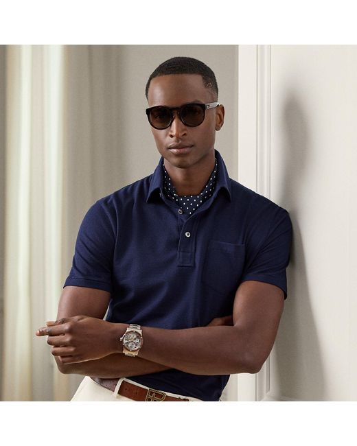 Ralph Lauren Blue Cotton-Cashmere Piqué Polo Shirt for men