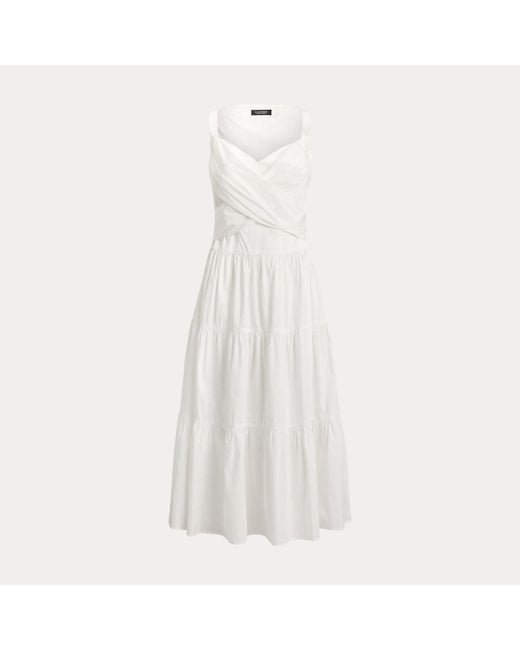Ralph Lauren White Cotton Broadcloth Tiered Dress