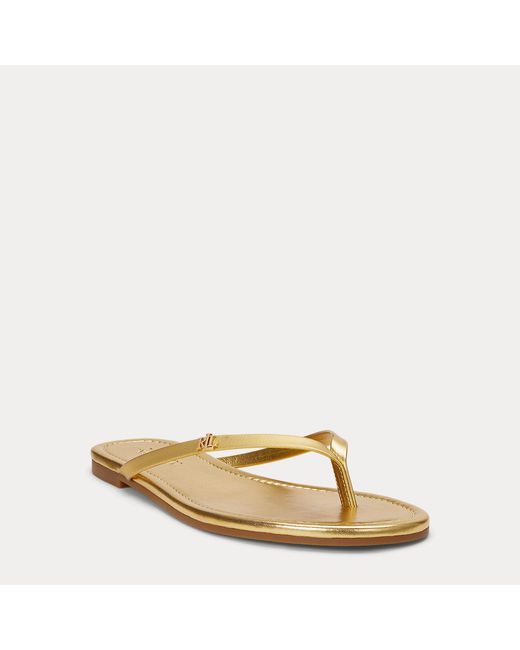 Ralph Lauren Natural Raquel Metallic Leather Flip-Flop