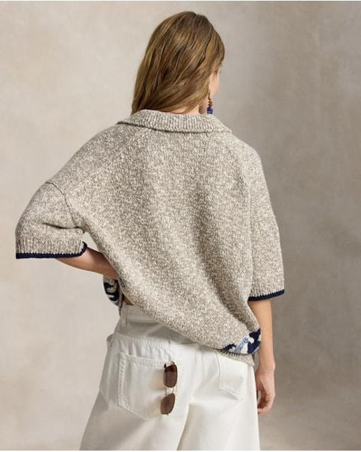 Polo Ralph Lauren Brown Wave-Motif Wool-Blend Jumper