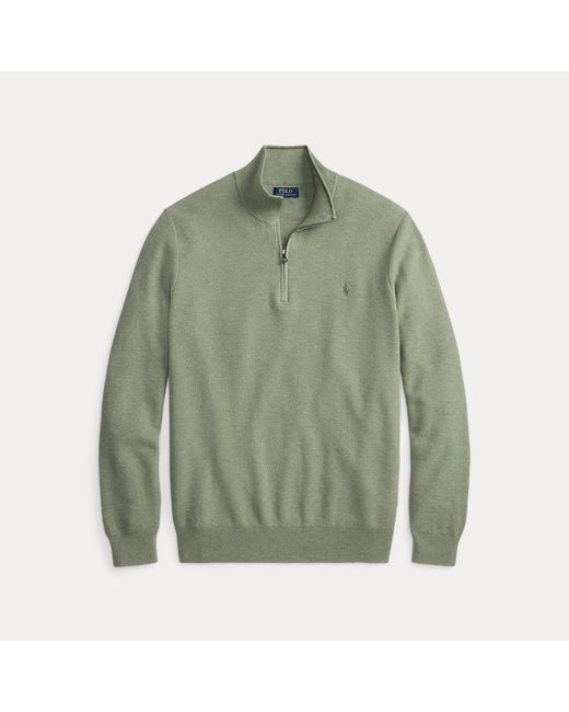 Polo Ralph Lauren Green Mesh-Knit Cotton Quarter-Zip Jumper for men