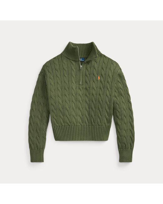 Polo Ralph Lauren Green Cable-Knit Cotton Quarter-Zip Jumper