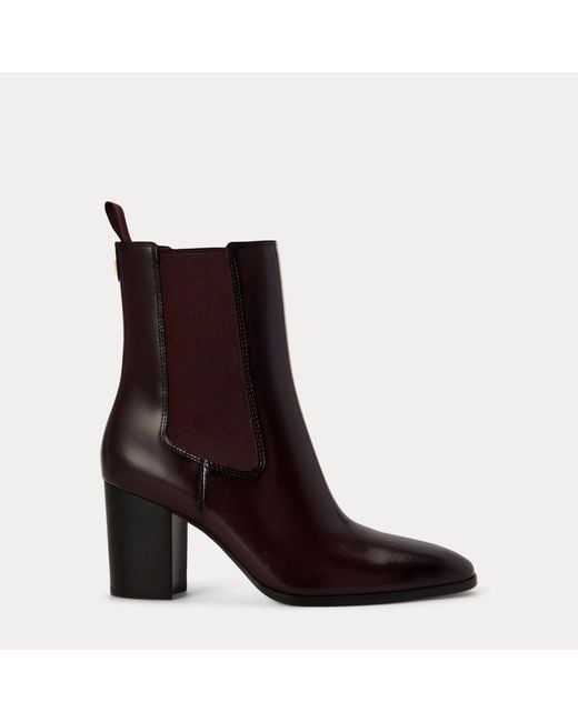 Ralph Lauren Brown Raelynn Glazed Leather Booties