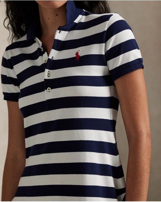 Polo Ralph Lauren Striped Fit-And-Flare Polo Dress in Blue | Lyst UK